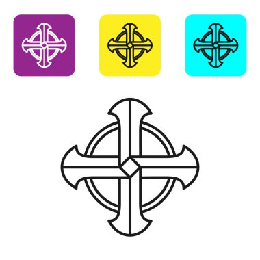 Beyaz arka planda siyah çizgi Kelt çapraz simgesi izole edildi. Aziz Patrick gününüz kutlu olsun. Renkli kare düğmeleri ayarlayın. Vektör İllüstrasyonu