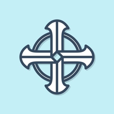 Mavi çizgi Kelt çapraz simgesi mavi arkaplanda izole edildi. Aziz Patrick gününüz kutlu olsun. Vektör İllüstrasyonu