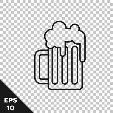 Siyah çizgi ahşap bira bardağı simgesi şeffaf arkaplanda izole edilmiş. Vektör İllüstrasyonu