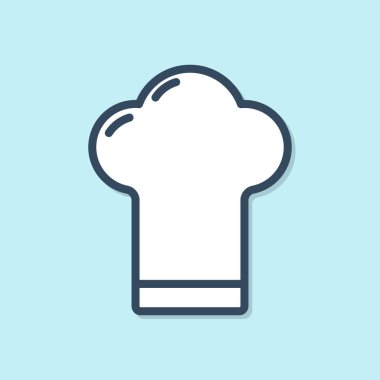 Mavi çizgi şefi şapka simgesi mavi arkaplanda izole edildi. Aşçılık sembolü. Aşçı şapkası. Vektör İllüstrasyonu