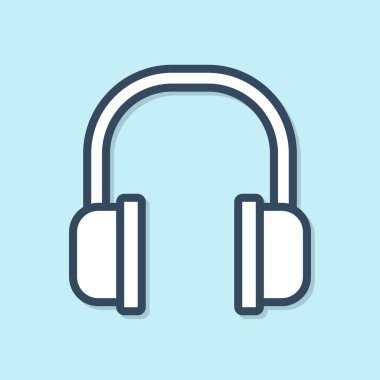 Mavi çizgi kulaklık simgesi mavi arkaplanda izole edildi. Kulaklık işareti. Müzik, hizmet, iletişim ve operatör konsepti. Vektör İllüstrasyonu