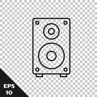 Siyah çizgi Stereo hoparlör simgesi şeffaf arkaplanda izole edildi. Ses sistemi hoparlörleri. Müzik ikonu. Müzikal sütun hoparlörü. Vektör İllüstrasyonu