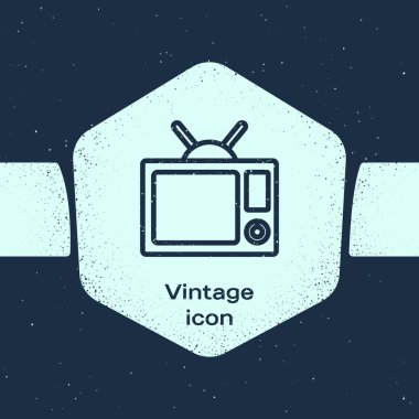 Grunge Line TV ikonu mavi arkaplanda izole edildi. Televizyon tabelası. Tek renkli klasik çizim. Vektör İllüstrasyonu