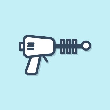 Mavi çizgi ışın tabancası ikonu mavi arkaplanda izole edildi. Lazer silahı. Uzay silahı. Vektör İllüstrasyonu