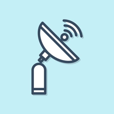 Mavi çizgi Radar simgesi mavi arkaplanda izole edildi. Arama sistemi. Uydu sinyali. Vektör İllüstrasyonu