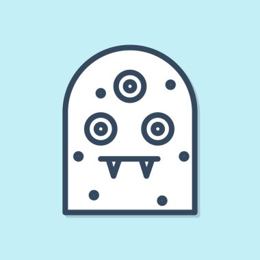 Mavi çizgi uzaylı simgesi mavi arkaplanda izole edildi. Uzaylı yüzü ya da kafa sembolü. Vektör İllüstrasyonu