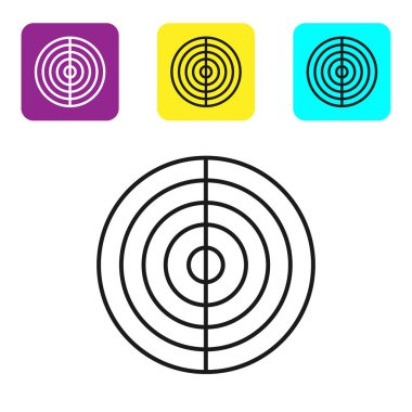 Siyah çizgi Dünya yapısı simgesi beyaz arkaplanda izole edildi. Dünya çekirdeği ve bölüm katmanlarıyla jeofizik kavramı. Renkli kare düğmeleri ayarlayın. Vektör İllüstrasyonu