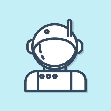 Mavi çizgi astronot simgesi mavi arkaplanda izole edildi. Vektör İllüstrasyonu