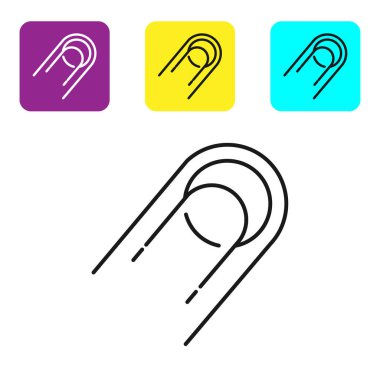 Beyaz arkaplanda siyah çizgi uydu simgesi izole edildi. Renkli kare düğmeleri ayarlayın. Vektör İllüstrasyonu