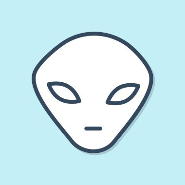 Mavi çizgi uzaylı simgesi mavi arkaplanda izole edildi. Uzaylı yüzü ya da kafa sembolü. Vektör İllüstrasyonu