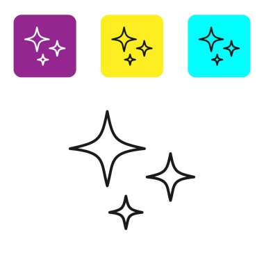 Düşen yıldız simgesi beyaz arkaplanda izole edildi. Yıldız izi ile kayan yıldız. Göktaşı, göktaşı, kuyruklu yıldız, asteroid, yıldız ikonu. Renkli kare düğmeleri ayarlayın. Vektör İllüstrasyonu