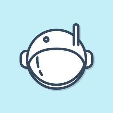 Mavi çizgi astronot başlığı simgesi mavi arkaplanda izole edildi. Vektör İllüstrasyonu