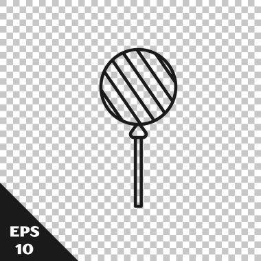 Saydam arka planda yalıtılmış siyah çizgi Lolipop simgesi. Yemek, lezzetli sembol. Vektör İllüstrasyonu