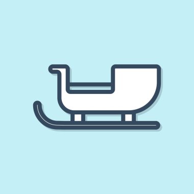 Mavi çizgi Noel Baba kızak ikonu mavi arka planda izole edildi. Mutlu Noeller ve mutlu yıllar. Vektör İllüstrasyonu