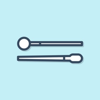 Mavi çizgi Drum çubukları simgesi mavi arkaplanda izole edildi. Müzik aleti. Vektör İllüstrasyonu