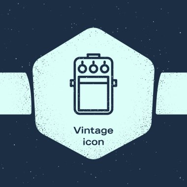 Grunge line Guitar pedal icon isolated on blue background. Musical equipment. Monochrome vintage drawing. Vector Illustration clipart