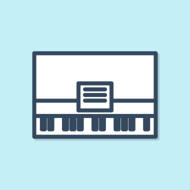 Mavi çizgi piyano ikonu mavi arkaplanda izole edildi. Müzik aleti. Vektör İllüstrasyonu