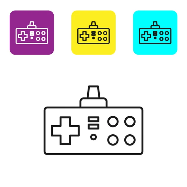 Black Line Gamepad Icon Isolated White Background Game Controller Set — Stock Vector