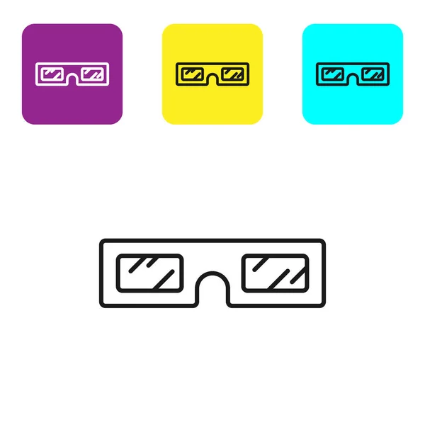 Black Line Cinema Glasses Icon Isolated White Background Set Icons — ストックベクタ