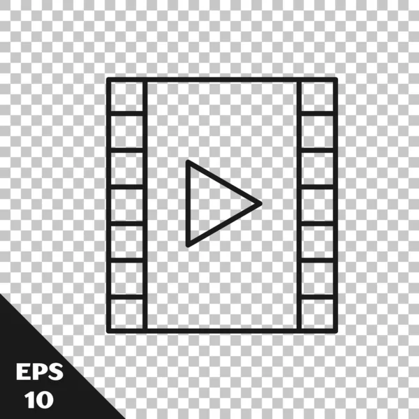 Schwarze Linie Abspielen Video Symbol Isoliert Auf Transparentem Hintergrund Filmstreifen — Stockvektor