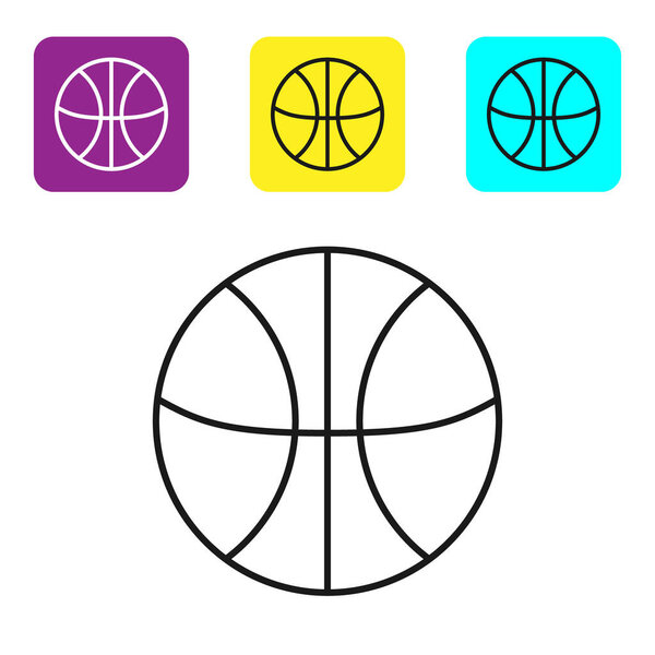 Black line Basketball ball icon isolated on white background. Sport symbol. Set icons colorful square buttons. Vector Illustration