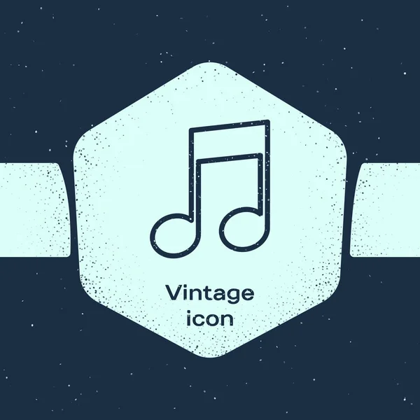 Grunge Line Musiknotiz Tonsymbol Isoliert Auf Blauem Hintergrund Monochrome Vintage — Stockvektor