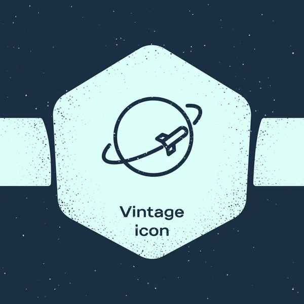 Grunge Line Planet Icon Isoliert Auf Blauem Hintergrund Monochrome Vintage — Stockvektor