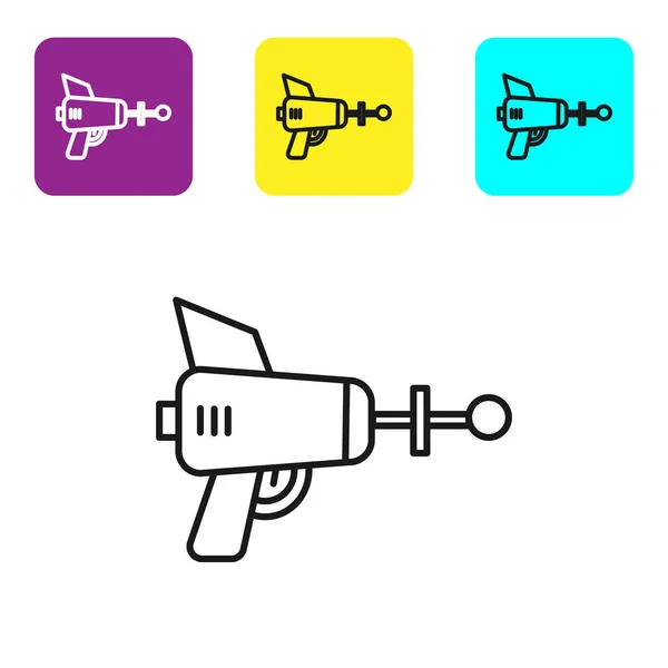 Black Line Ray Gun Icon Isolated White Background Laser Weapon — ストックベクタ