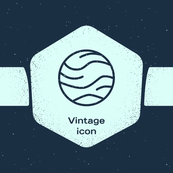 Grunge Line Planet Icon Isoliert Auf Blauem Hintergrund Monochrome Vintage — Stockvektor