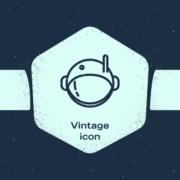 Grunge Line Astronautenhelm Ikone Isoliert Auf Blauem Hintergrund Monochrome Vintage — Stockvektor