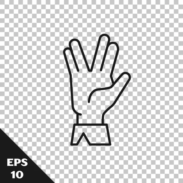 Siyah çizgi Vulkan selamlama simgesi şeffaf arkaplanda izole edildi. Vulcan selamı. Spock sembolü. Vektör İllüstrasyonu
