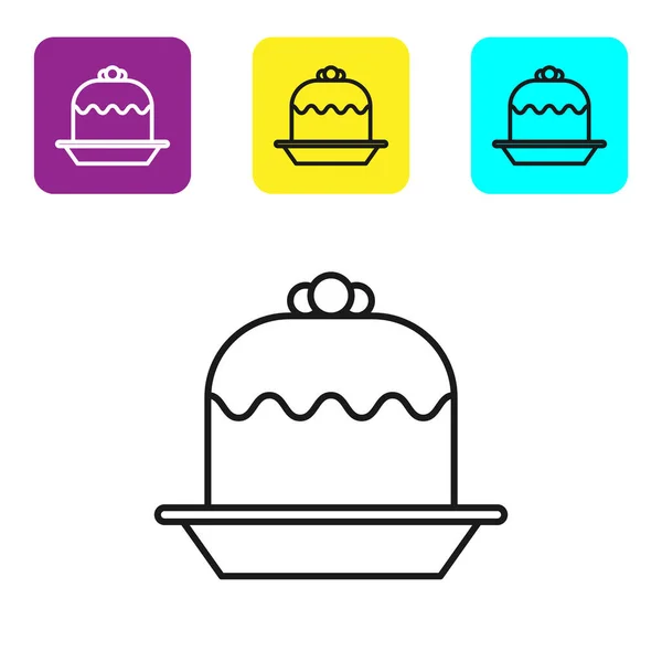 Schwarze Linie Kuchen Symbol Isoliert Auf Weißem Hintergrund Alles Gute — Stockvektor