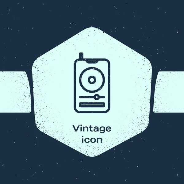 Grunge Line Icono Del Reproductor Música Aislado Sobre Fondo Azul — Vector de stock