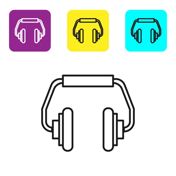 Icono Auriculares Línea Negra Aislado Sobre Fondo Blanco Auriculares Concepto — Vector de stock