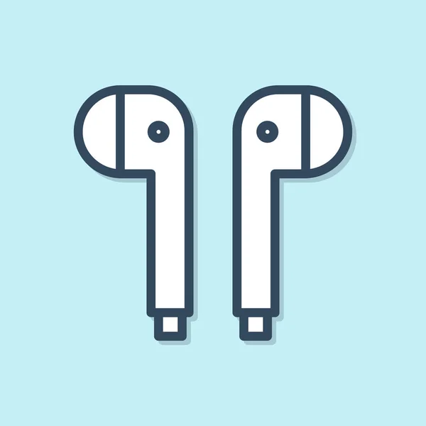 Mavi Hat Air kulaklık simgesi mavi arkaplanda izole edildi. Kulaklıklar için kablosuz cihaz. Elektronik cihazlar. Vektör İllüstrasyonu