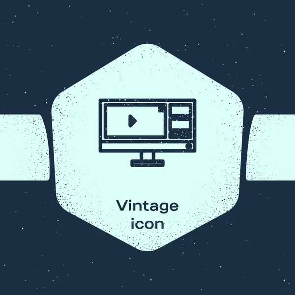 Grunge Line Grabadora Vídeo Software Editor Icono Del Monitor Computadora — Archivo Imágenes Vectoriales
