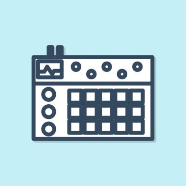 Mavi çizgi Drum makinesi simgesi mavi arkaplanda izole edildi. Müzik aletleri. Vektör İllüstrasyonu