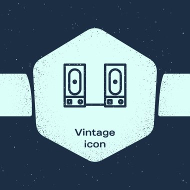 Grunge Line Stereo hoparlörü mavi arka planda izole edildi. Ses sistemi hoparlörleri. Müzik ikonu. Müzikal sütun hoparlörü. Tek renkli klasik çizim. Vektör İllüstrasyonu