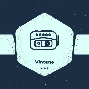 Grunge Line Müzik Teybi simgesi mavi arkaplanda izole edildi. Taşınabilir müzik cihazı. Tek renkli klasik çizim. Vektör İllüstrasyonu