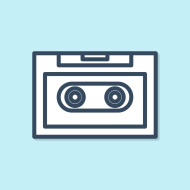 Mavi çizgi Retro ses kaset ikonu mavi arkaplanda izole edildi. Vektör İllüstrasyonu