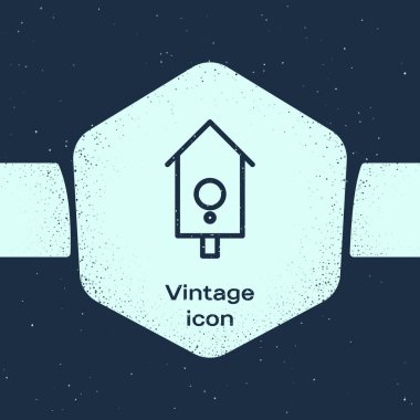 Grunge hattı Retro duvar izleme ikonu mavi arka planda izole edildi. Guguklu saat işareti. Antika sarkaçlı saat. Tek renkli klasik çizim. Vektör İllüstrasyonu