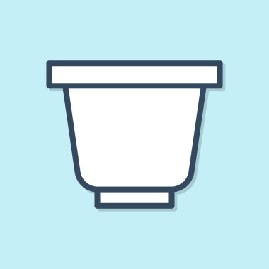 Mavi çizgi çiçek saksısı simgesi mavi arkaplanda izole edildi. Vektör İllüstrasyonu