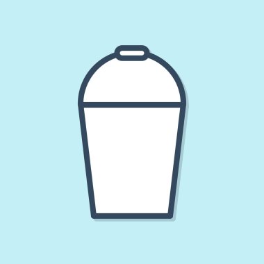 Mavi çizgi Bucket simgesi mavi arkaplanda izole edildi. Vektör İllüstrasyonu