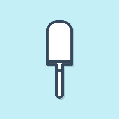 Mavi çizgi Bahçe mala maça veya kürek simgesi mavi arka plan üzerinde izole. Bahçıvanlık aleti. Bahçecilik, tarım, tarım için bir araç. Vektör İllüstrasyonu