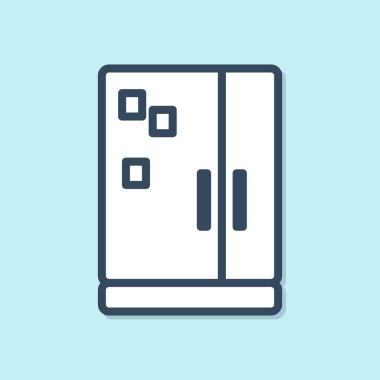 Mavi çizgi buzdolabı simgesi mavi arkaplanda izole edildi. Buzdolabı buzdolabı. Ev aletleri ve aletler. Vektör İllüstrasyonu