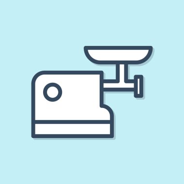 Mavi çizgi Mutfak Et Öğütücü ikonu mavi arka planda izole edildi. Vektör İllüstrasyonu