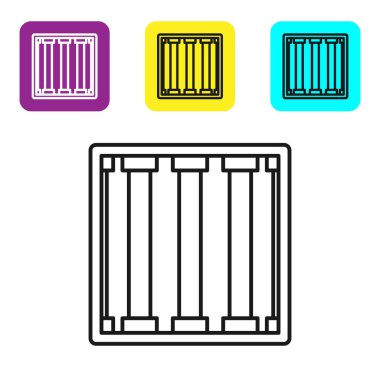 Siyah çizgi hapishane pencere simgesi beyaz arkaplanda izole edildi. Renkli kare düğmeleri ayarlayın. Vektör İllüstrasyonu