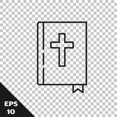 Siyah çizgi. Kutsal İncil ikonu, şeffaf arkaplanda izole edilmiş. Vektör İllüstrasyonu