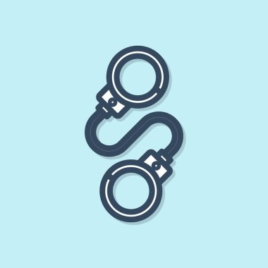 Mavi çizgili kelepçe ikonu mavi arka planda izole edildi. Vektör İllüstrasyonu