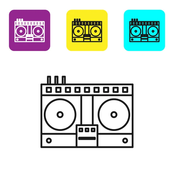 Black Line Remote Playing Mixing Music Icon Isolated White Background — Stock Vector